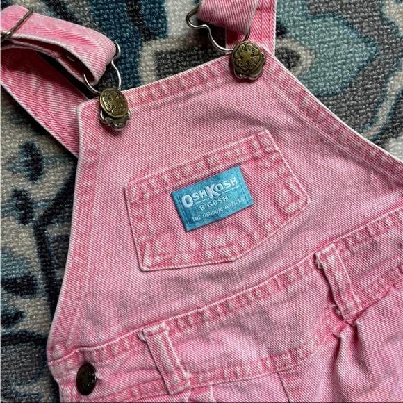 Vtg Osh Kosh B'Gosh Overalls Sz 12mon Vestback Pink Acid Wash Pleated Bibs READ - Picture 12 of 13